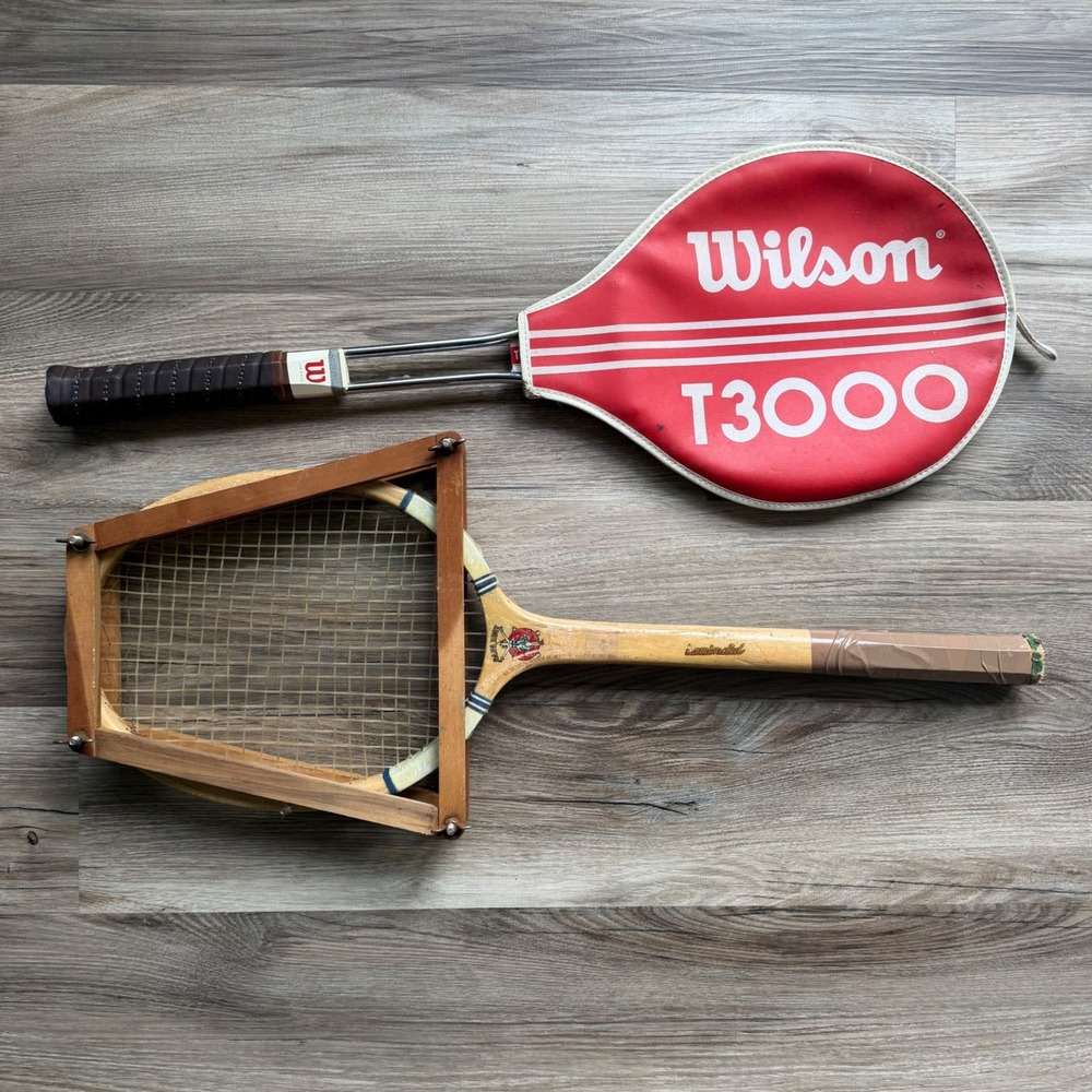 Vintage Wilson T3000 Tennis Racket with Cover & Wood Bancroft Racket Press